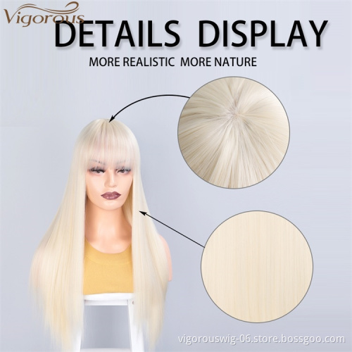 Vigorous Women's Long Straight with Bangs Synthetic Wig Heat Resistant Fiber Hair Cosplay Party Wigs Wholesale Price